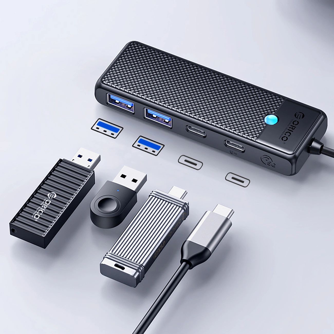 Hub USB-C Orico PAPW2AC-C3 dokkoló állomás 2x USB-A 3.0 + 2x USB-C 3.0 - fekete-2