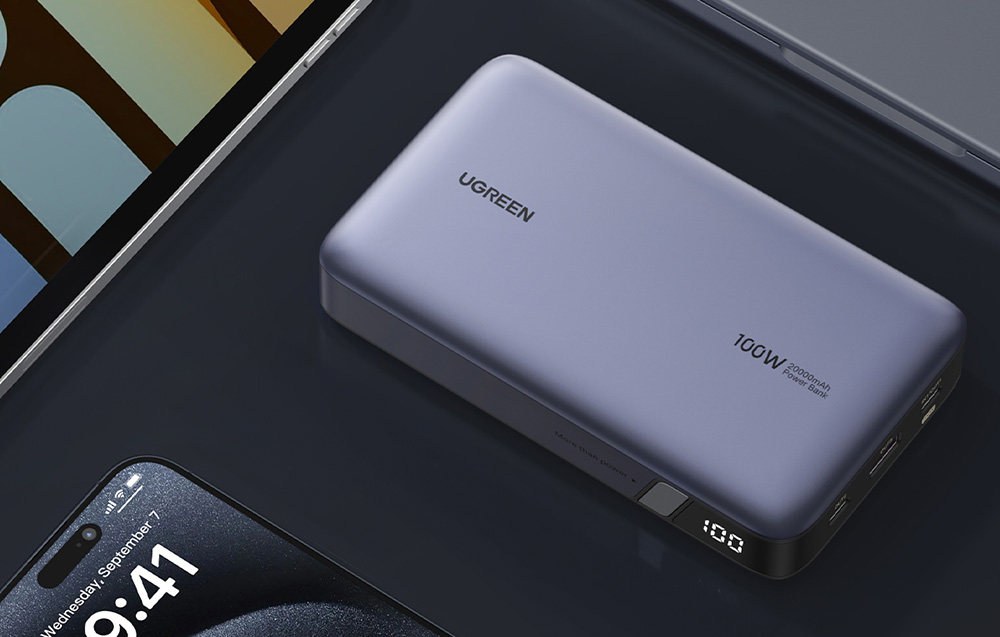 Powerbank 20000mAh Ugreen PB720, USB + 2x USB-C, 100W PD (szürke)-2