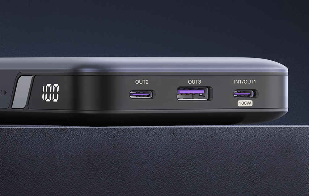 Powerbank 20000mAh Ugreen PB720, USB + 2x USB-C, 100W PD (szürke)-5