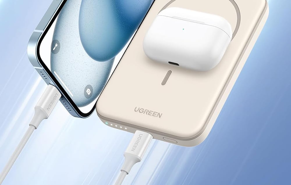 Magnetic Powerbank 5000mAh Ugreen PB560, USB-C, 15W (beige)-4