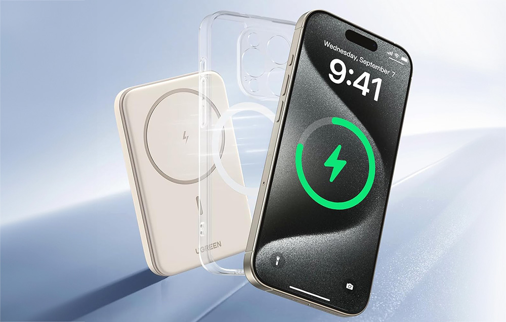 Magnetic Powerbank 5000mAh Ugreen PB560, USB-C, 15W (beige)-5