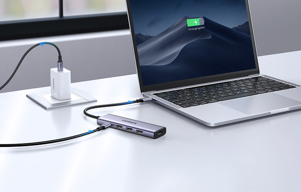 Multifunkciós HUB 5 az 1-ben USB-C - HDMI 1.4 / 3 x USB-A / USB-C PD 100W Ugreen CM511 - szürke-2