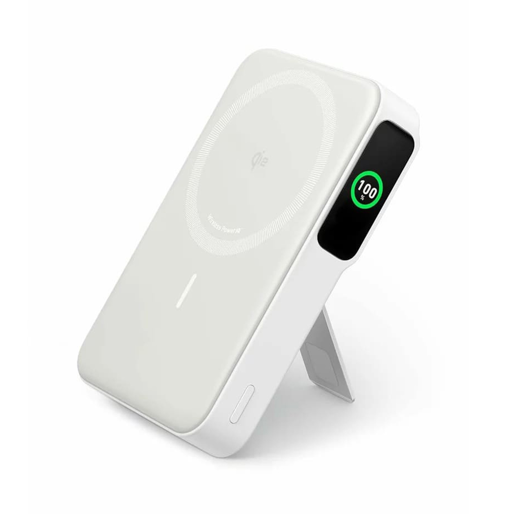 Anker - Power Bank MagGo (A1654G21) - iPhone-hoz, Digitális Kijelző, Vezeték nélküli Töltés, Kitámasztó, 10000mAh, 15W - Fehér-0