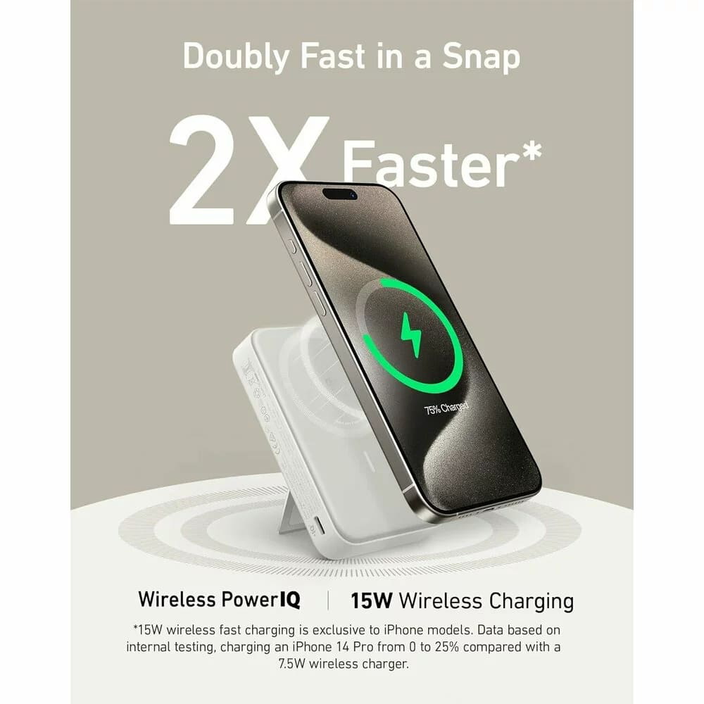 Anker - Power Bank MagGo (A1654G21) - iPhone-hoz, Digitális Kijelző, Vezeték nélküli Töltés, Kitámasztó, 10000mAh, 15W - Fehér-2