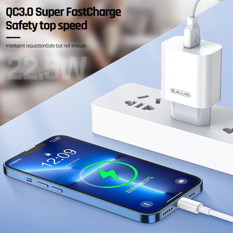 JELLICO hálózati töltő AK165 22,5W 1xUSB QC3.0 + kábel USB-C Fehér-2