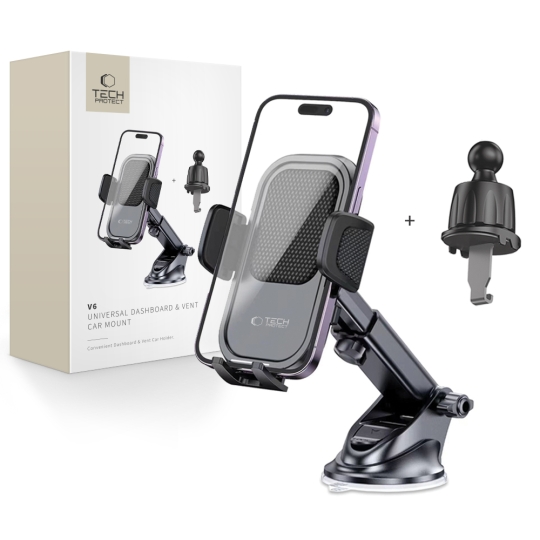 Tech-Protect V6 Univerzális autós telefontartó műszerfalra és szellőzőrácsra fekete-0