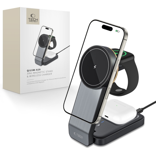 Tech-Protect QI15W-A28 3 az 1-ben vezeték nélküli mágneses töltő fekete-0