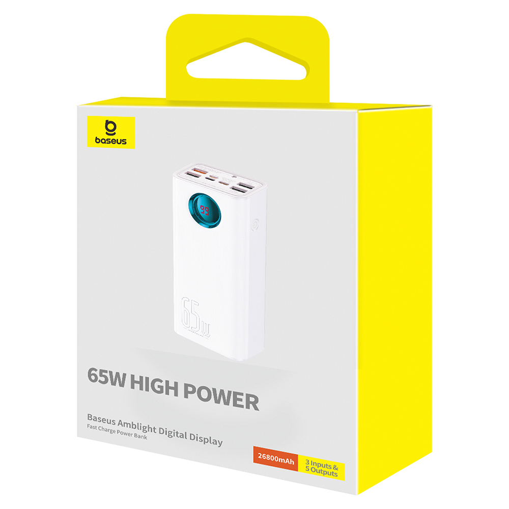  Baseus - Power Bank (P10022402223-00) - 4x USB, Type-C, Lightning, Micro-USB, Gyors töltés, 65W, 26800mAh, USB-C kábel - Fehér-6