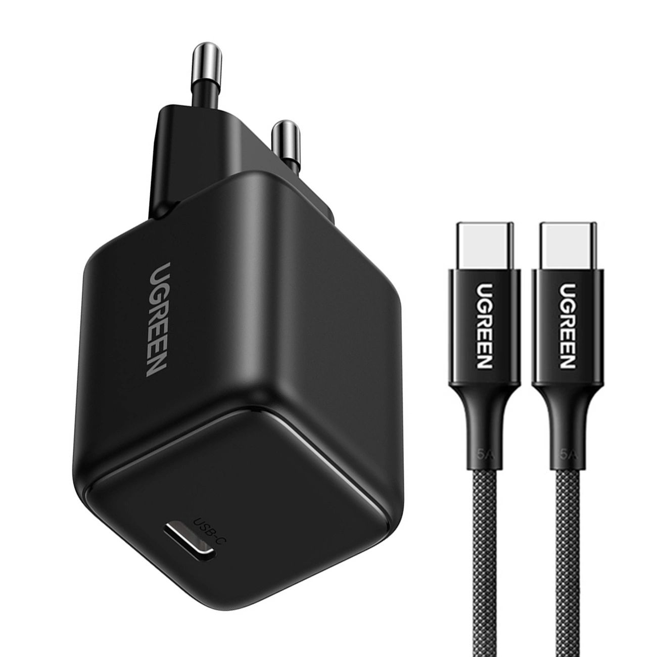 Ugreen X513 30W GaN fali töltő 1x USB-C + 1m USB-C kábel - Fekete-0