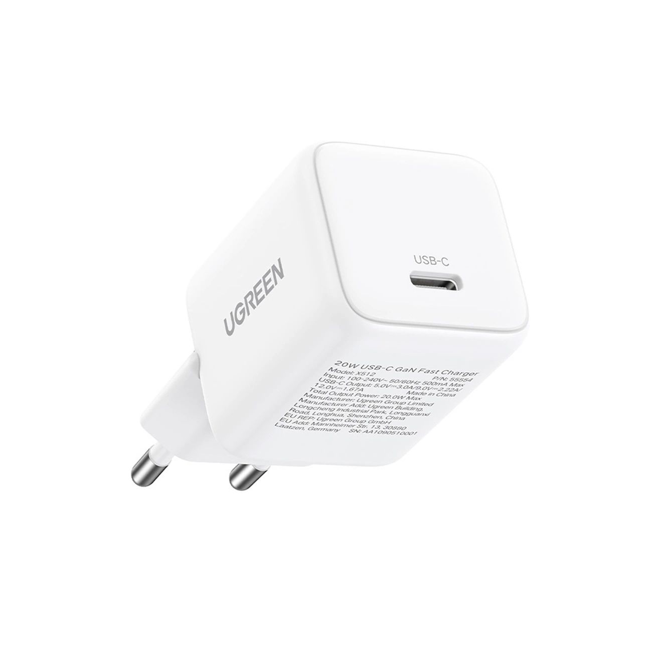 Ugreen X513 30W GaN fali töltő 1x USB-C + 1m USB-C kábel - Fehér-1