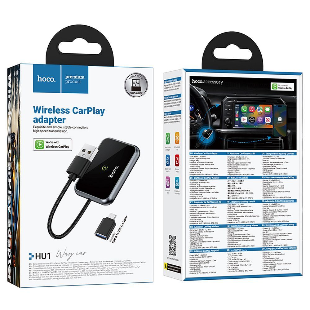 Hoco vezeték nélküli CarPlay adapter USB A / USB C HU1 fekete-7