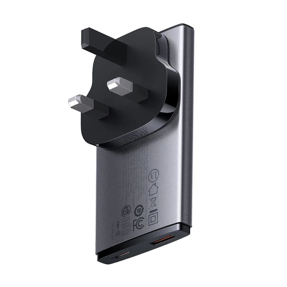 Baseus - Fali Töltő (CCGP150113) - GaN5 Pro Lapos Kialakítás, USB, Type-C, UE és UK Csatlakozóval, Type-C Kábel - Szürke-2