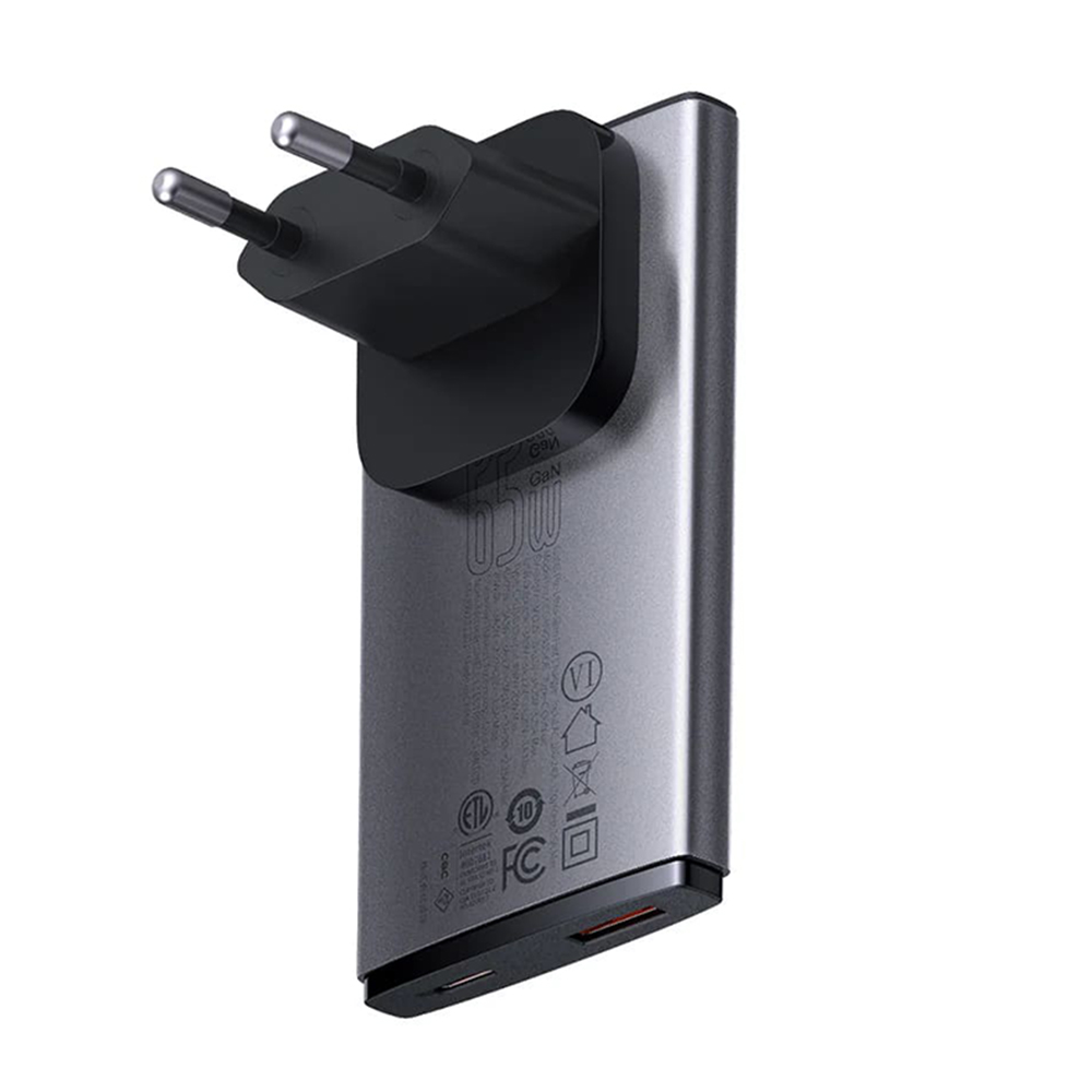 Baseus - Fali Töltő (CCGP150113) - GaN5 Pro Lapos Kialakítás, USB, Type-C, UE és UK Csatlakozóval, Type-C Kábel - Szürke-3