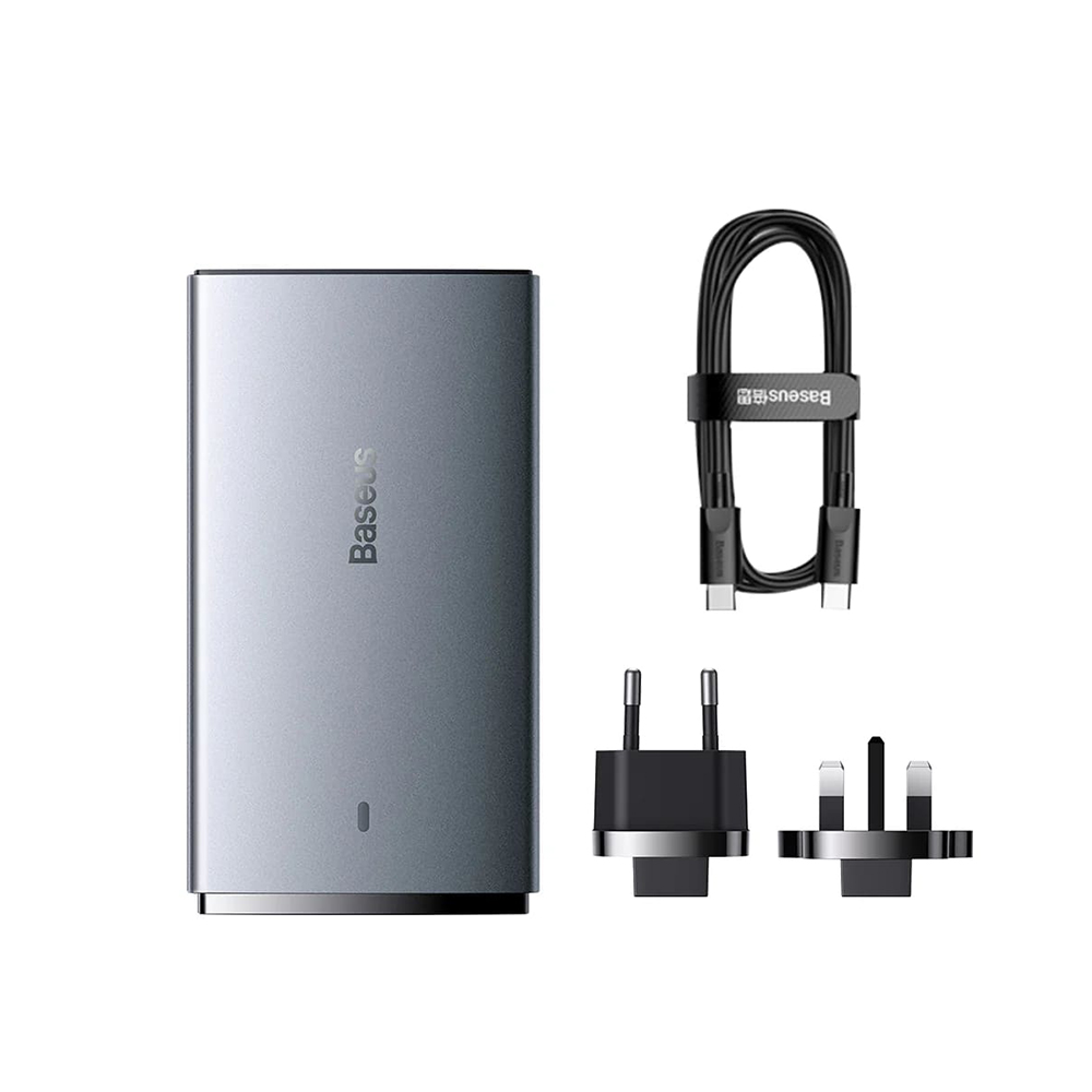 Baseus - Fali Töltő (CCGP150113) - GaN5 Pro Lapos Kialakítás, USB, Type-C, UE és UK Csatlakozóval, Type-C Kábel - Szürke-7