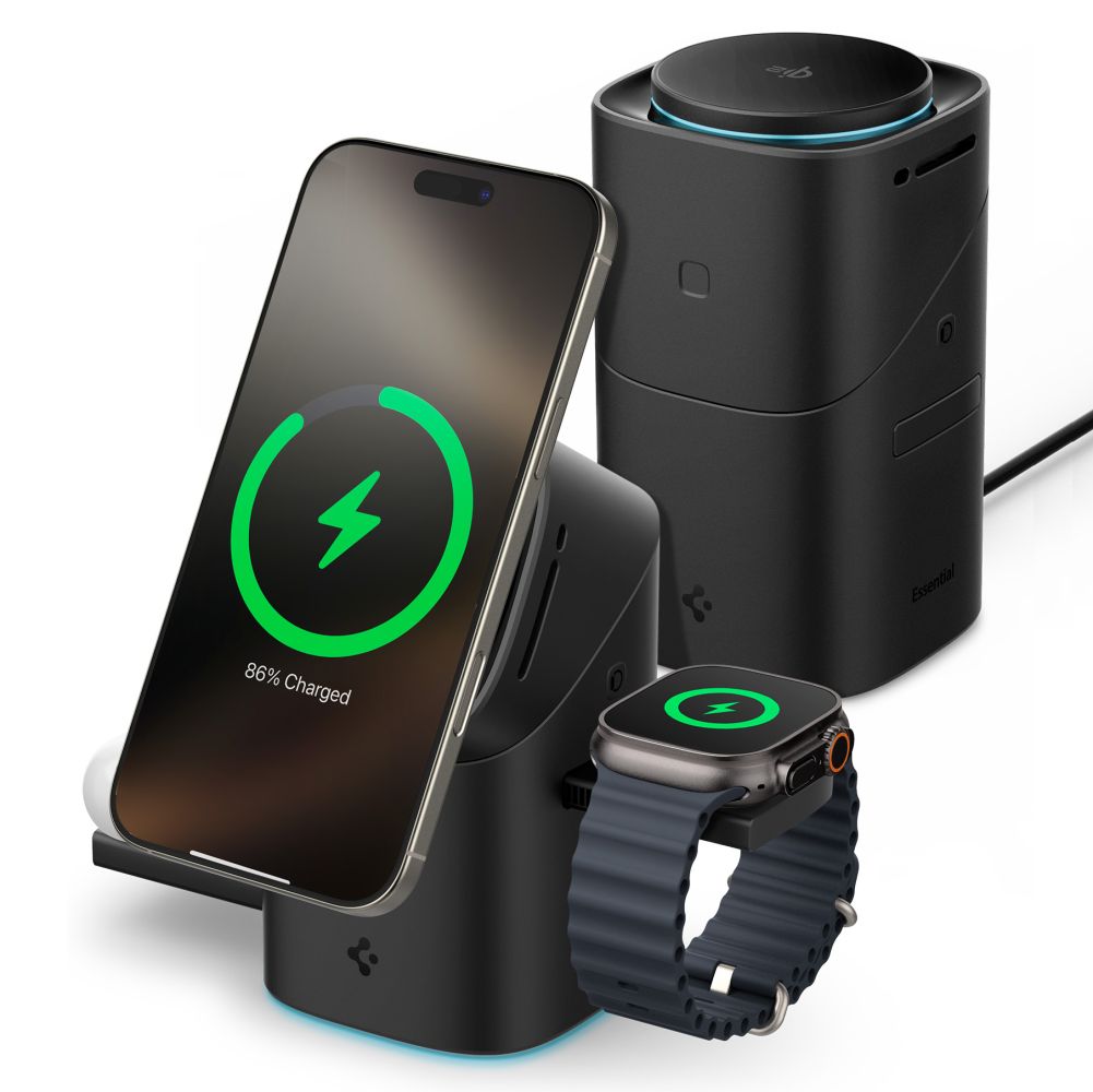 Spigen Essential EF223MS 3in1 Qi2 Rotary Magnetic Magsafe vezeték nélküli töltőállomás fekete-0