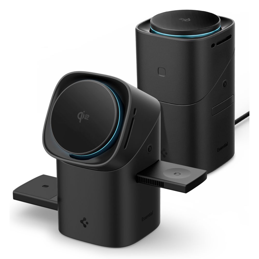 Spigen Essential EF223MS 3in1 Qi2 Rotary Magnetic Magsafe vezeték nélküli töltőállomás fekete-1