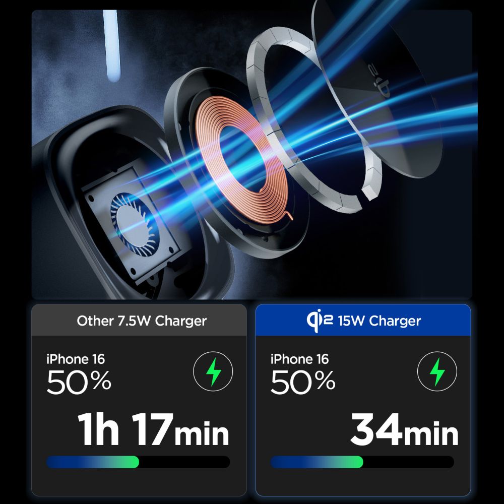 Spigen Essential EF223MS 3in1 Qi2 Rotary Magnetic Magsafe vezeték nélküli töltőállomás fekete-6