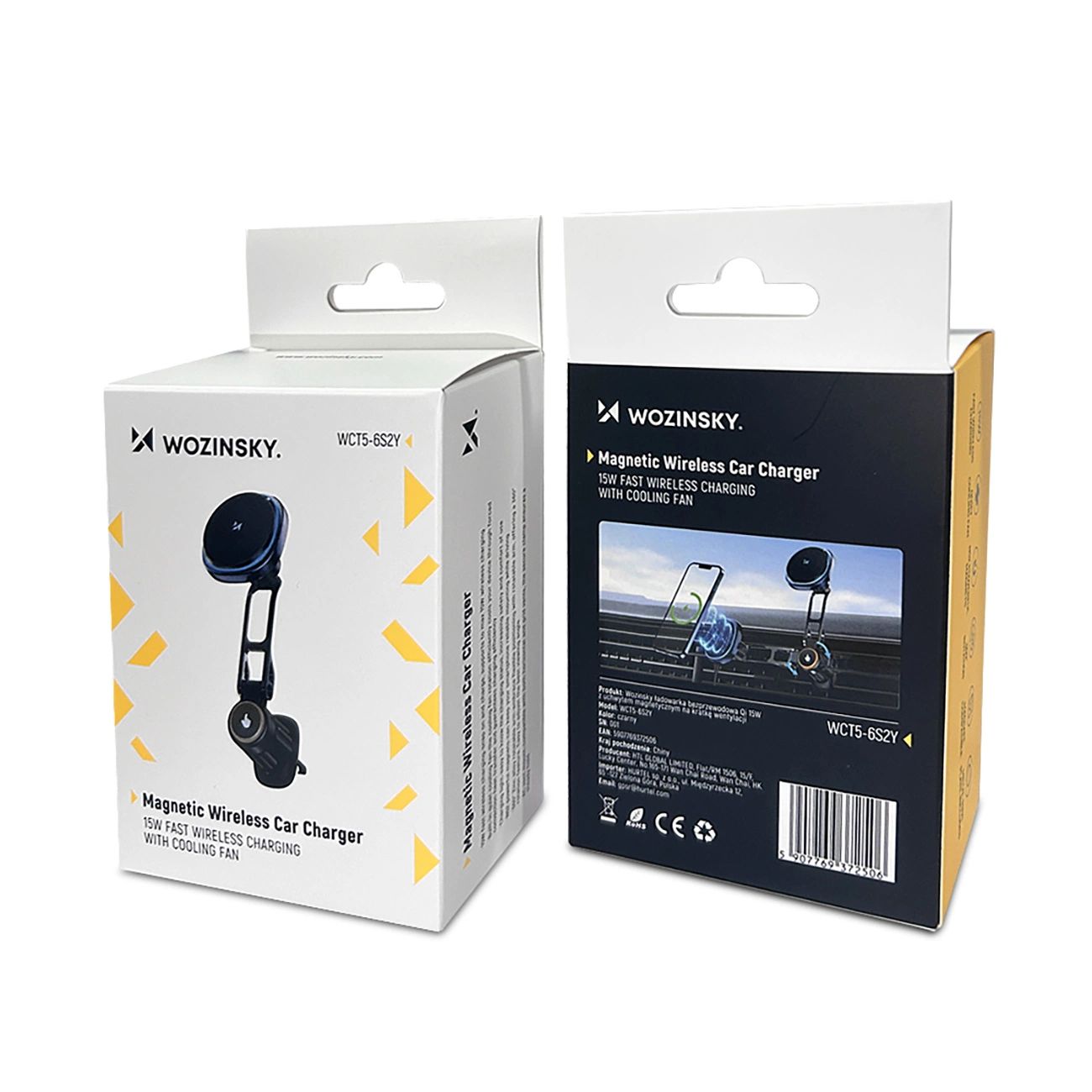 Wozinsky WCT5-6S2Y autós tartó Qi/MagSafe 15 W-os indukciós töltővel szellőzőrácshoz - fekete-1