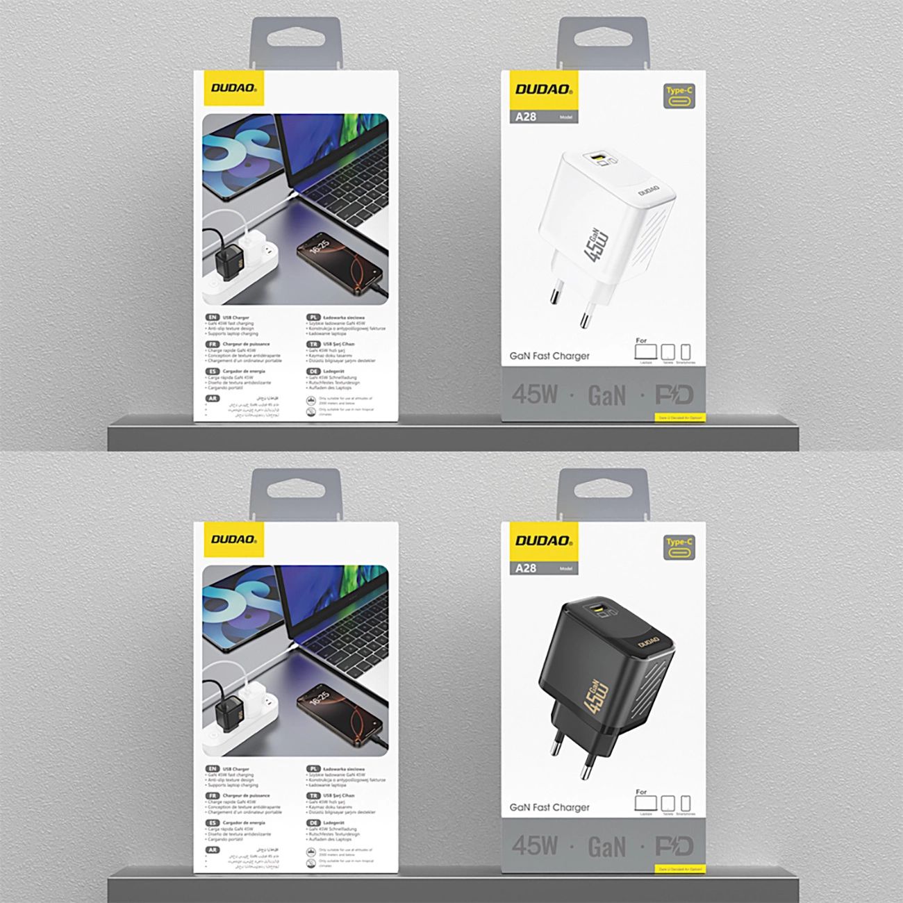 Dudao A28 45W GaN USB-C Fali Töltő adapter - Fehér-2