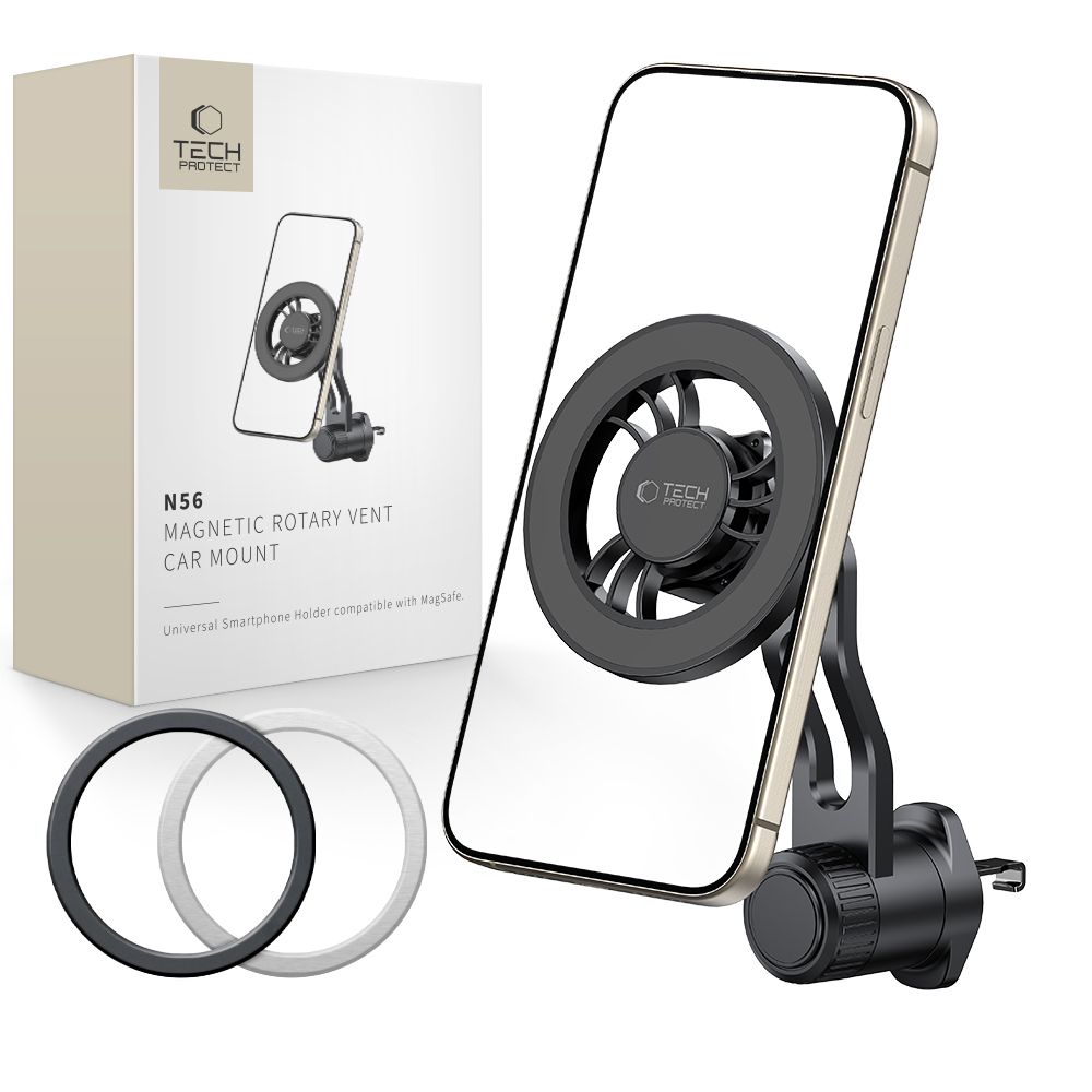 Tech-protect N56 mágneses Magsafe forgatható szellőzőre szerelhető autós tartó fekete-0