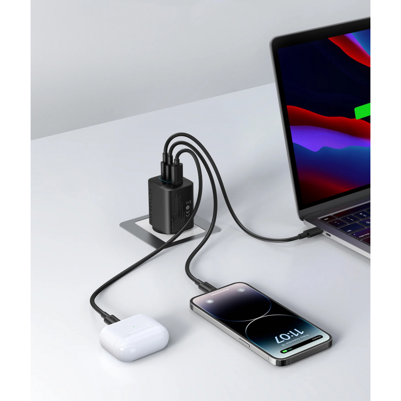 Hálózati töltő Anker 336, 67W, 3.25A, 1 x USB-A - 2 x USB-C, Fekete A2674G11-3