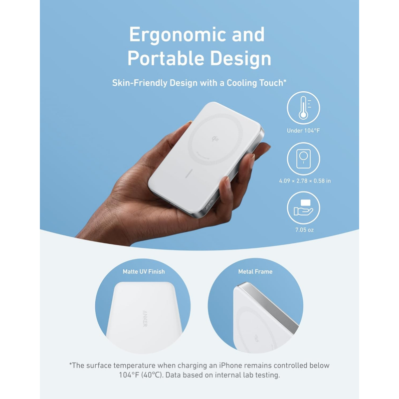 Powerbank Anker MagGo Slim, 10000mAh, 30W, PD + FQI, Fehér A1664H21-3