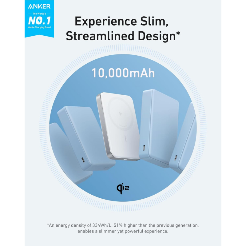 Powerbank Anker MagGo Slim, 10000mAh, 30W, PD + FQI, Fehér A1664H21-5