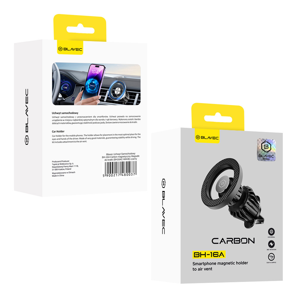 Blavec Autós tartó BH-16A Carbon mágneses Magsafe szellőzőrácsra (BH16AC-MAVB) fekete-4