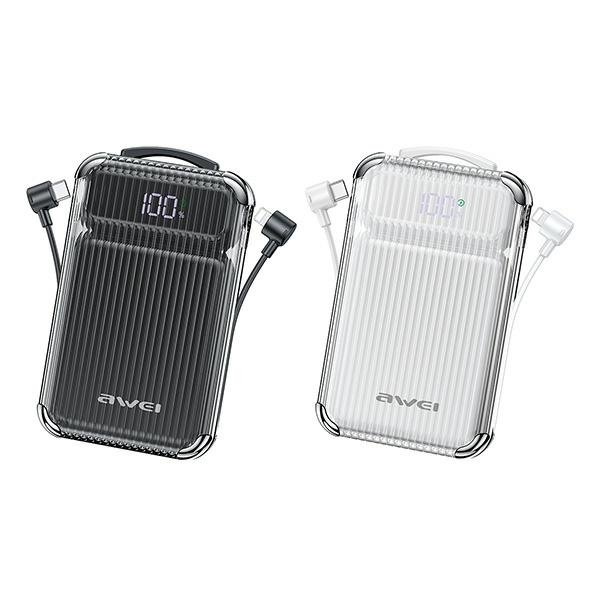 AWEI PowerBank P89K 10000mAh 38.5W fekete/fekete + PD/Lightning kábelek-0