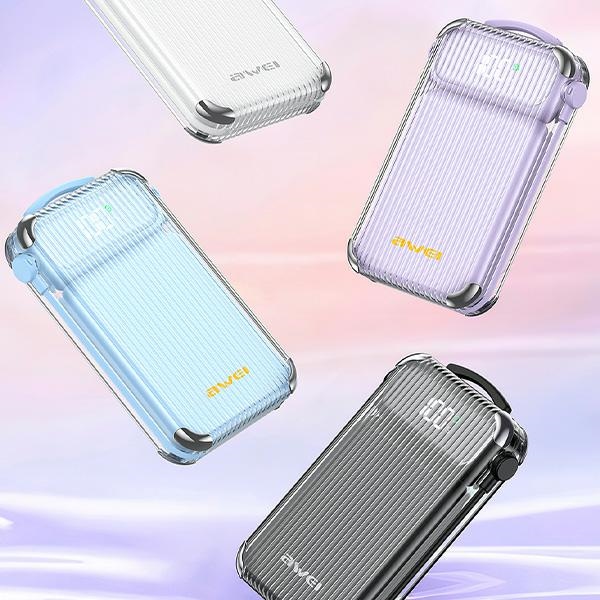 AWEI PowerBank P89K 10000mAh 38.5W fekete/fekete + PD/Lightning kábelek-7