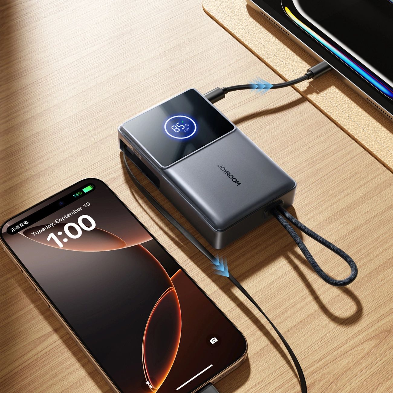 Joyroom JR-PR1 10000mAh 22.5W Powerbank with Built-in Retractable USB-C Cable - Black-8