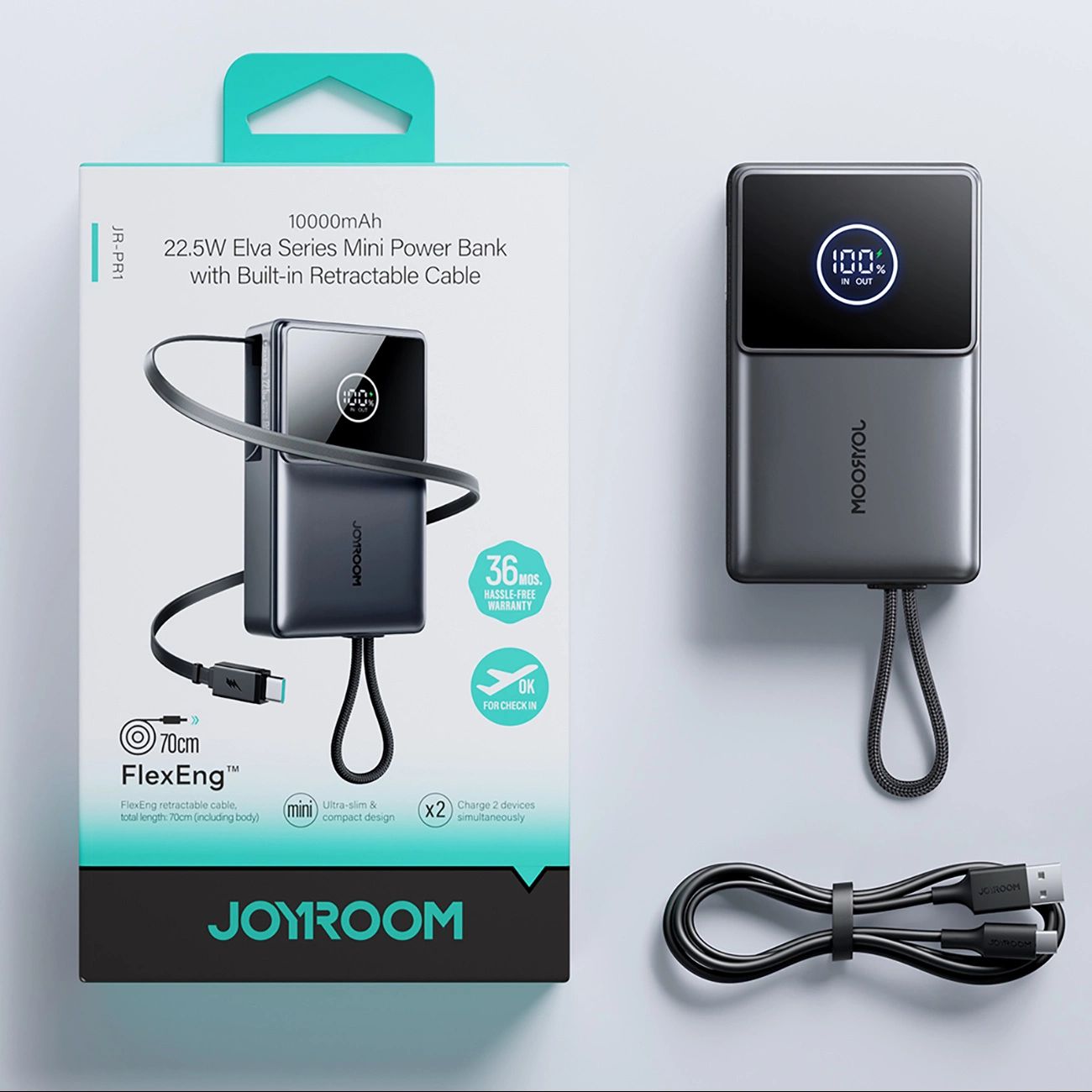 Joyroom JR-PR1 10000mAh 22.5W Powerbank with Built-in Retractable USB-C Cable - Black-14
