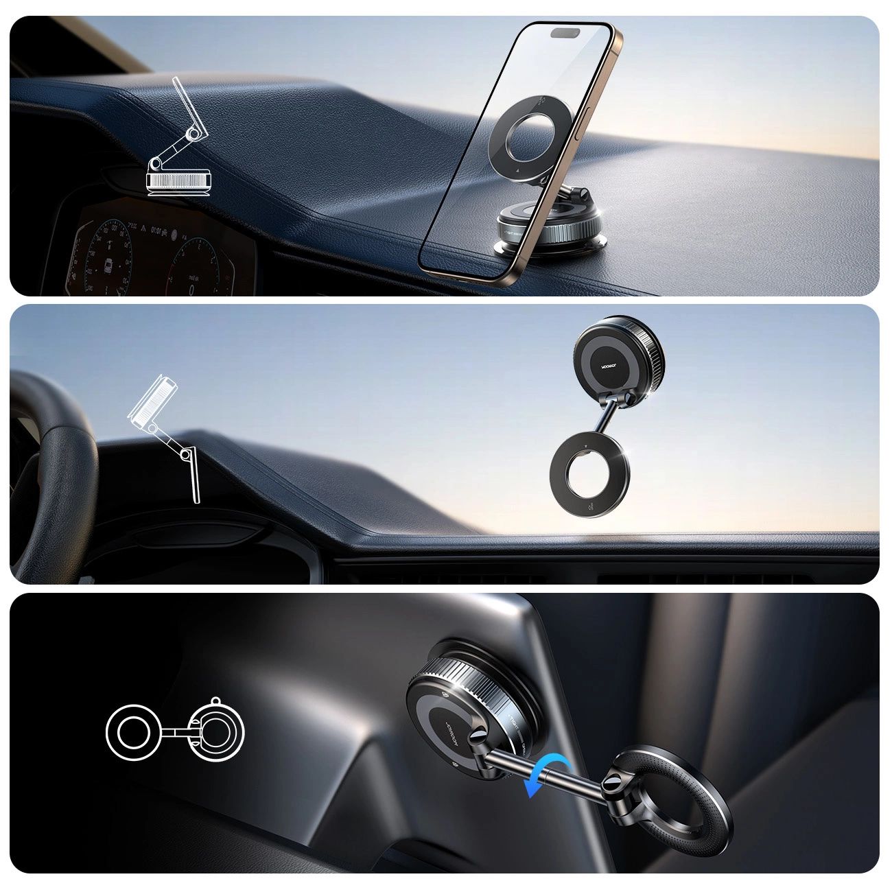 Joyroom JR-ZS501 Mágneses autós tartó Műszerfalra MagSafe kompatibilis - Sötétszürke-3