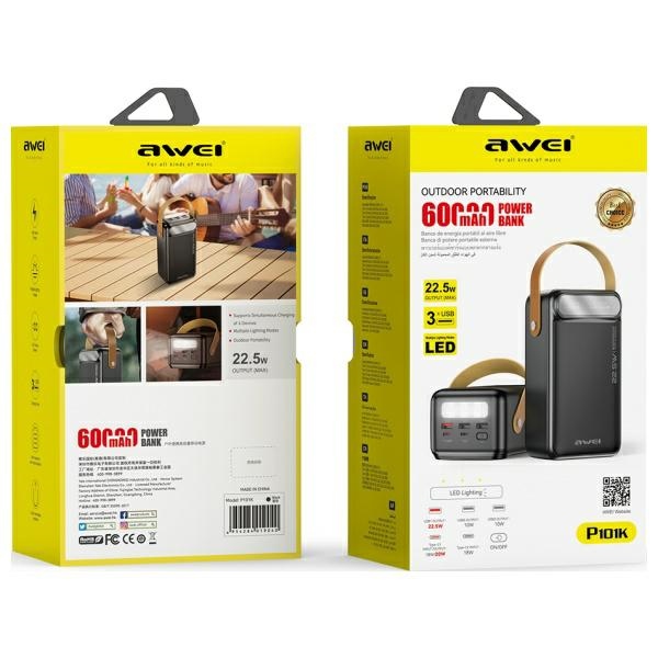 AWEI PowerBank P101K 60000mAh 22.5W fekete-1