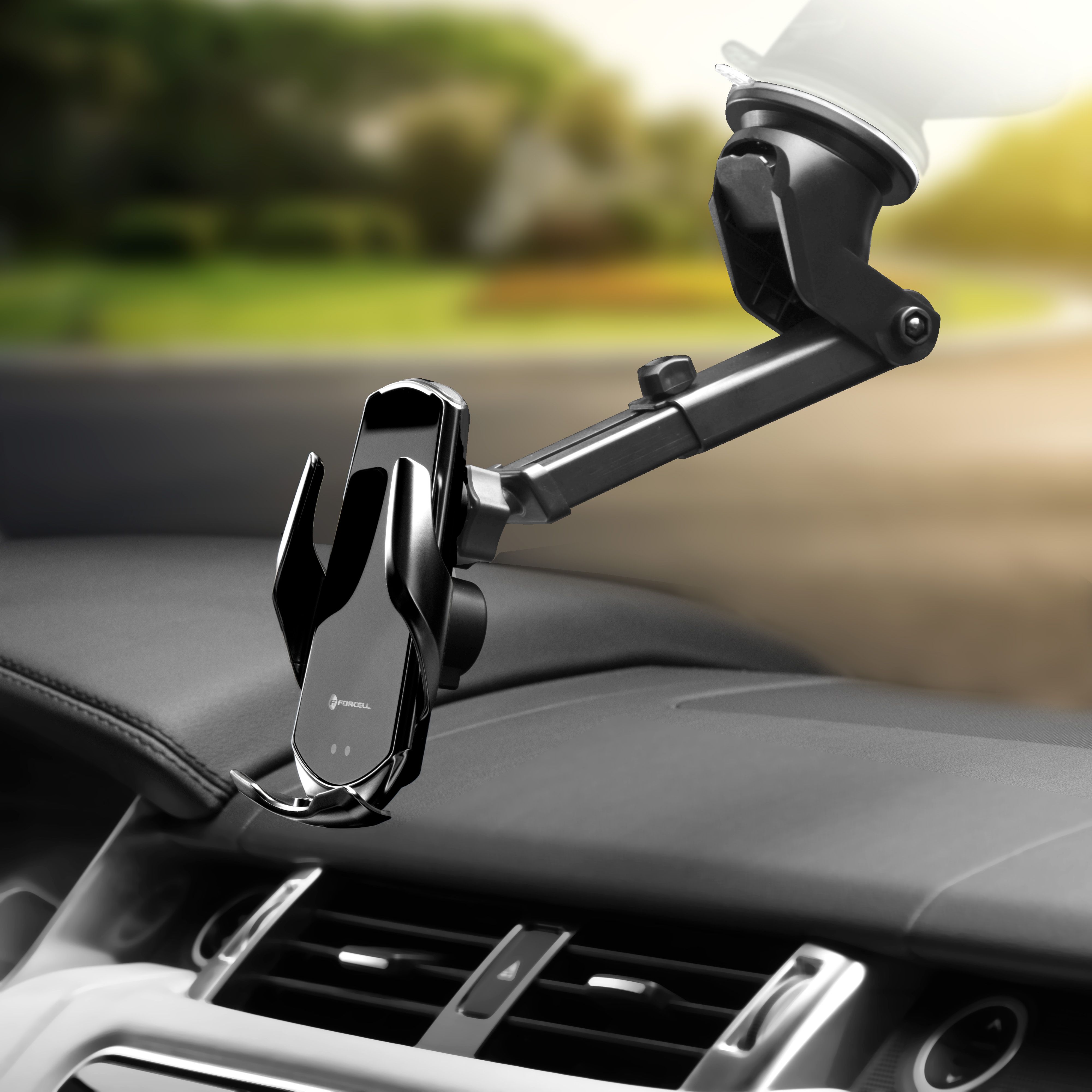 FORCELL autós tartó vezeték nélküli töltéssel automata érzékelővel + mágneses adapterekkel HS1 15W fekete-4