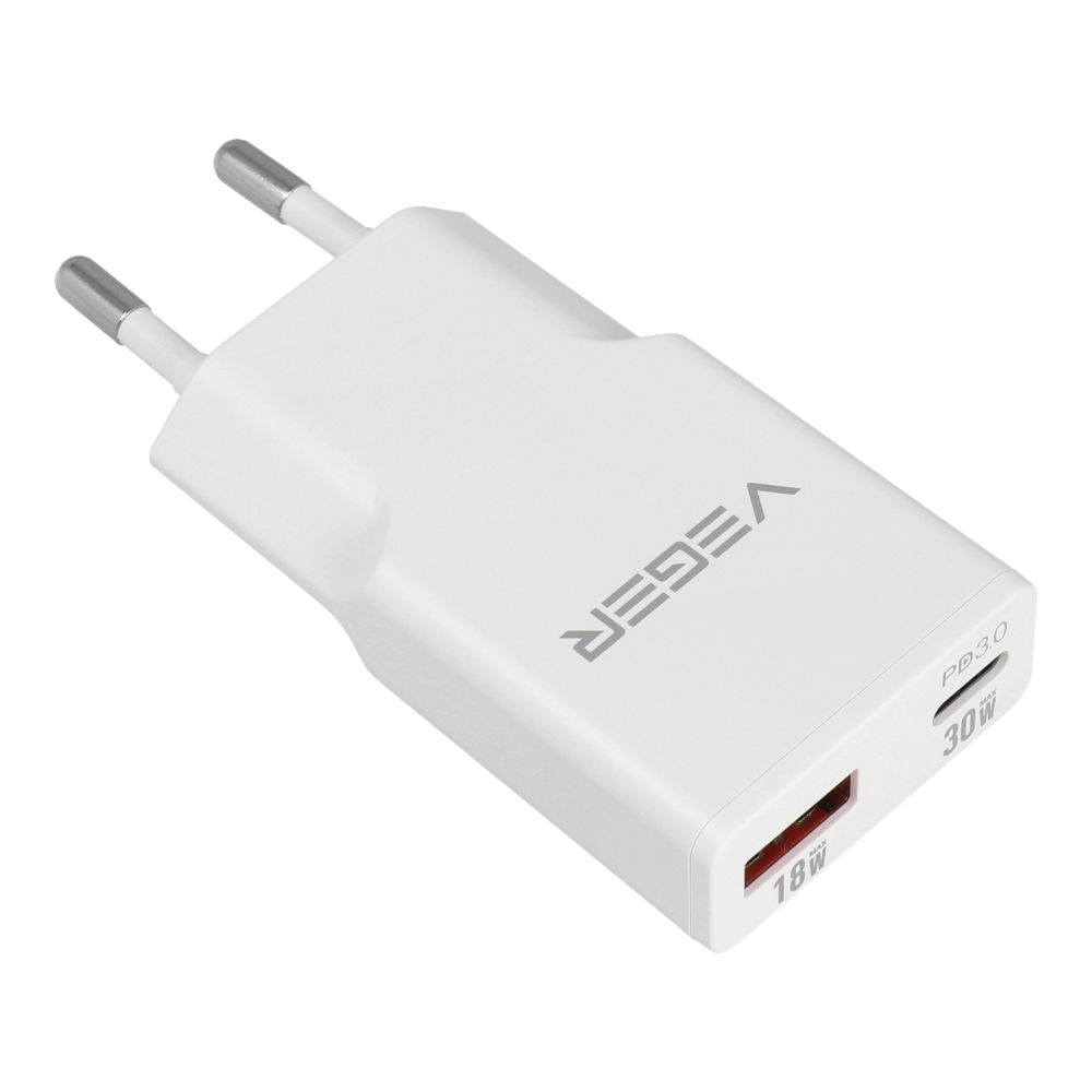 VEGER fali töltő USB A + USB C QC PD 30W 30W1A1C fehér-0