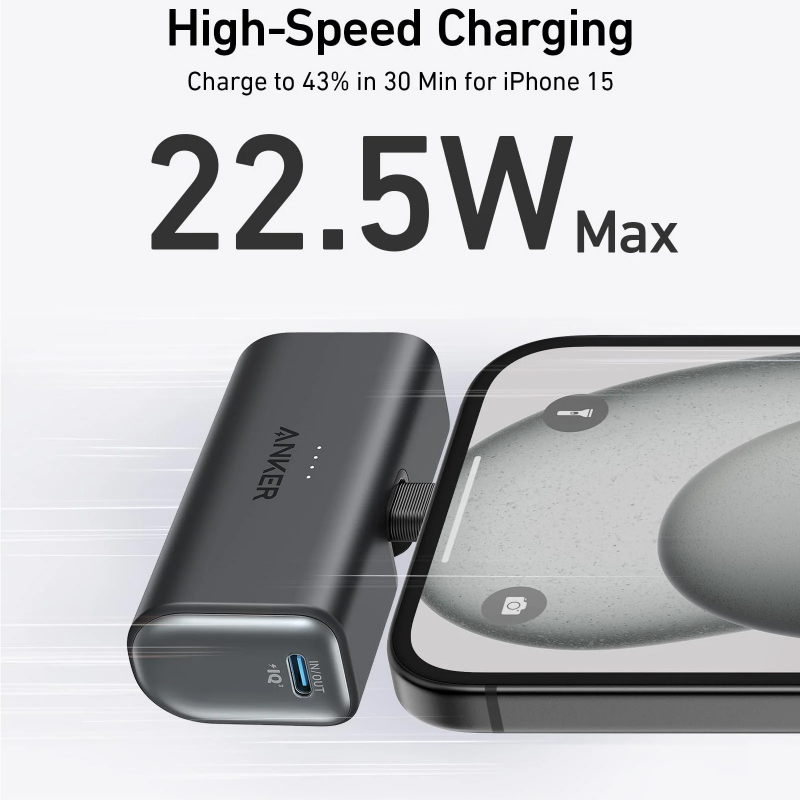Powerbank Anker Nano USB-C Verzió, 5000mAh, 22.5W, PD, Fekete-2