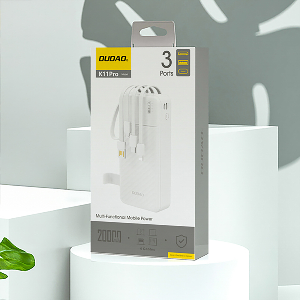 Dudao K11 Pro 20000mAh Powerbank beépített kábelekkel - Fehér-3