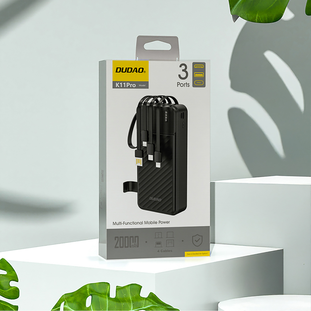 Dudao K11 Pro 20000mAh Powerbank beépített kábelekkel - Fekete-3
