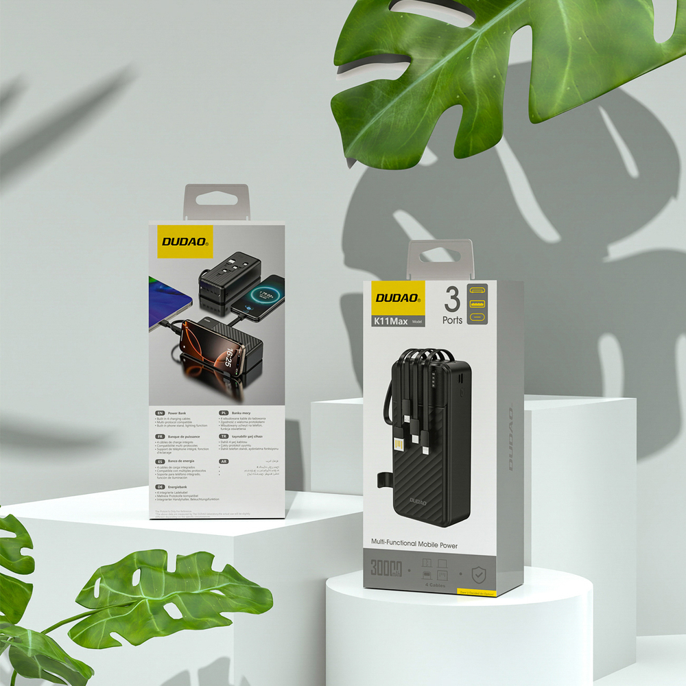 Dudao K11 Max 30000mAh Powerbank beépített kábelekkel - Fekete-3