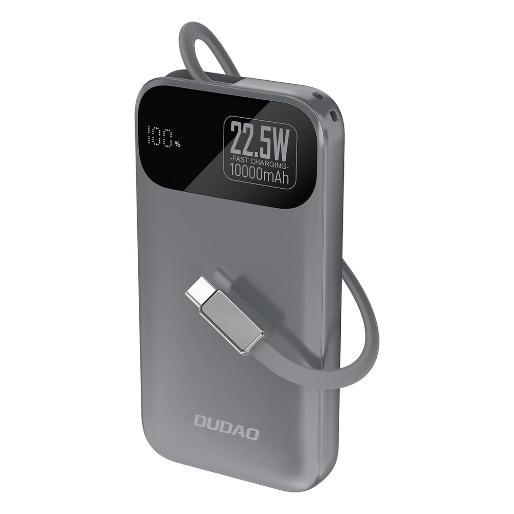 Dudao K31 10000 mAh 22.5W PD Powerbank beépített kábellel - Szürke-0