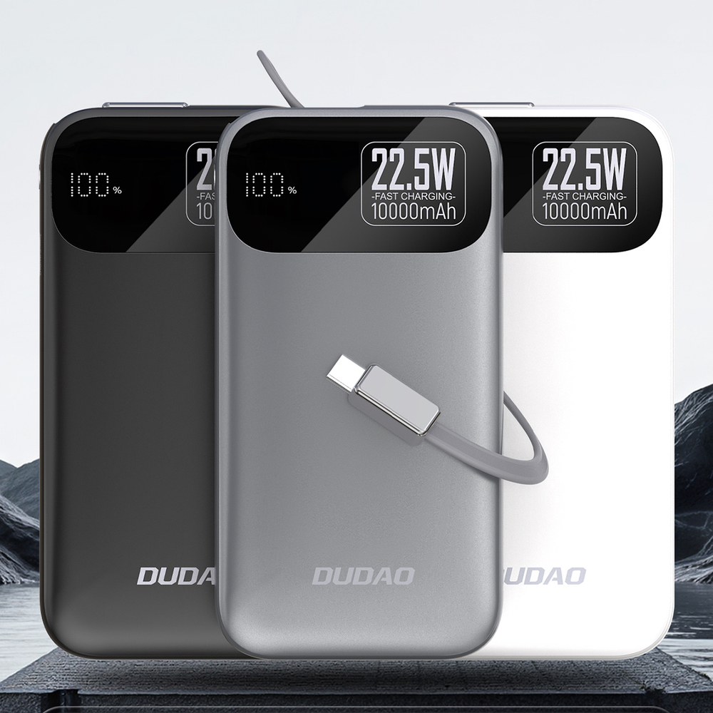 Dudao K31 10000 mAh 22.5W PD Powerbank beépített kábellel - Szürke-1