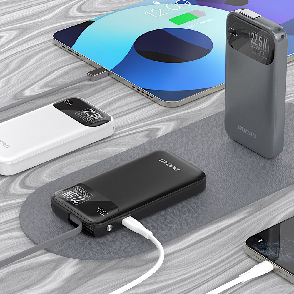 Dudao K31 10000 mAh 22.5W PD Powerbank beépített kábellel - Szürke-3
