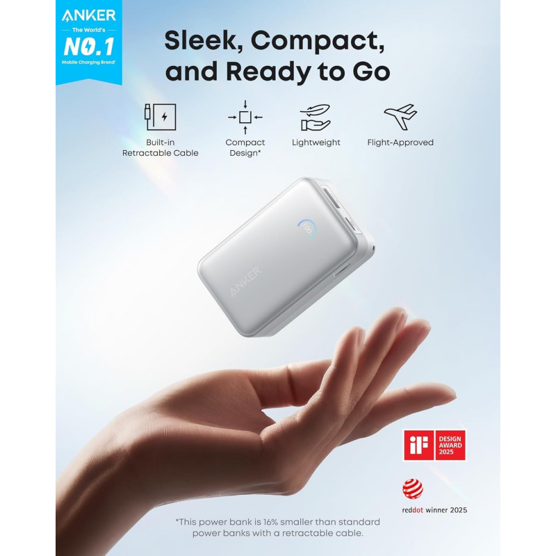 Powerbank Anker Nano, 10000mAh, 45W, QC + PD, Fehér A1638H21-4