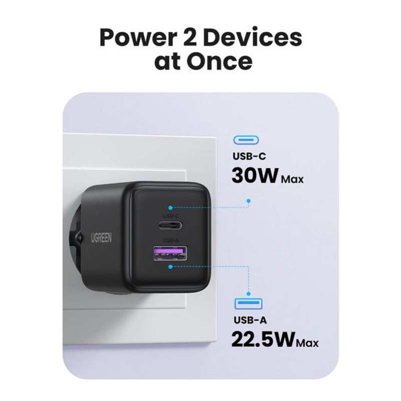 Hálózati töltő UGREEN X516, 30W, 3A, 1 x USB-A - 1 x USB-C, Fekete-1