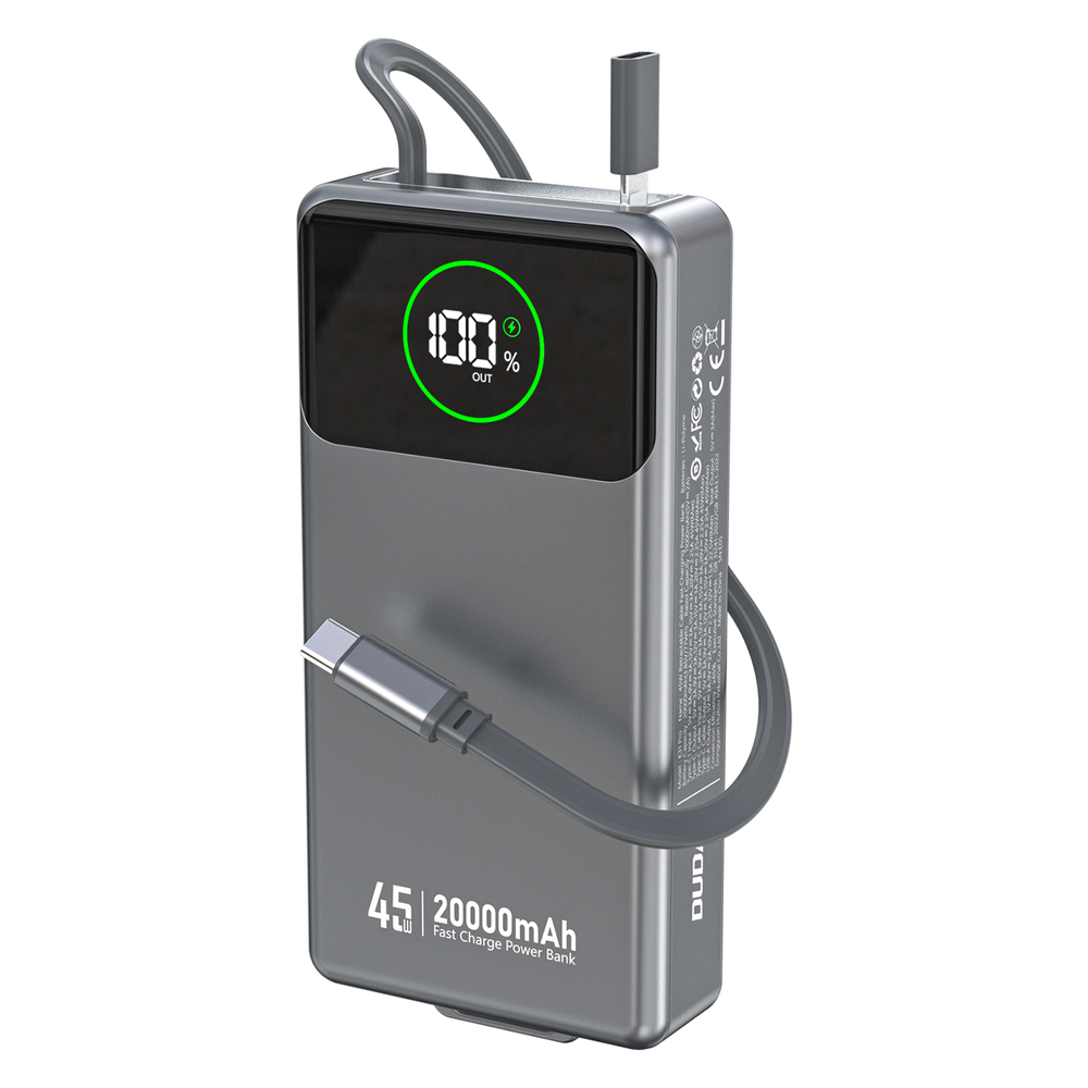 Powerbank Dudao K31 Pro 45W 20000mAh beépített, visszahúzható USB-C kábellel - szürke-0