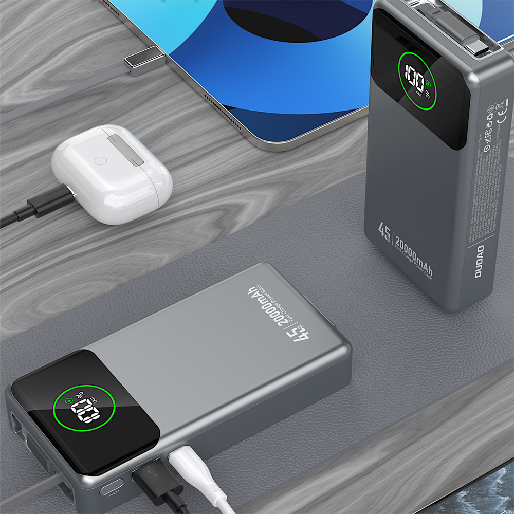 Powerbank Dudao K31 Pro 45W 20000mAh beépített, visszahúzható USB-C kábellel - szürke-6