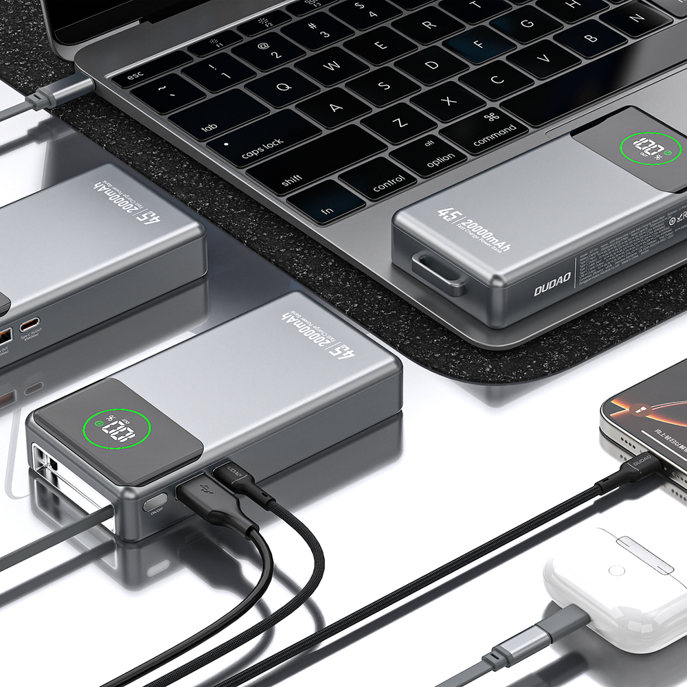Powerbank Dudao K31 Pro 45W 20000mAh beépített, visszahúzható USB-C kábellel - szürke-3