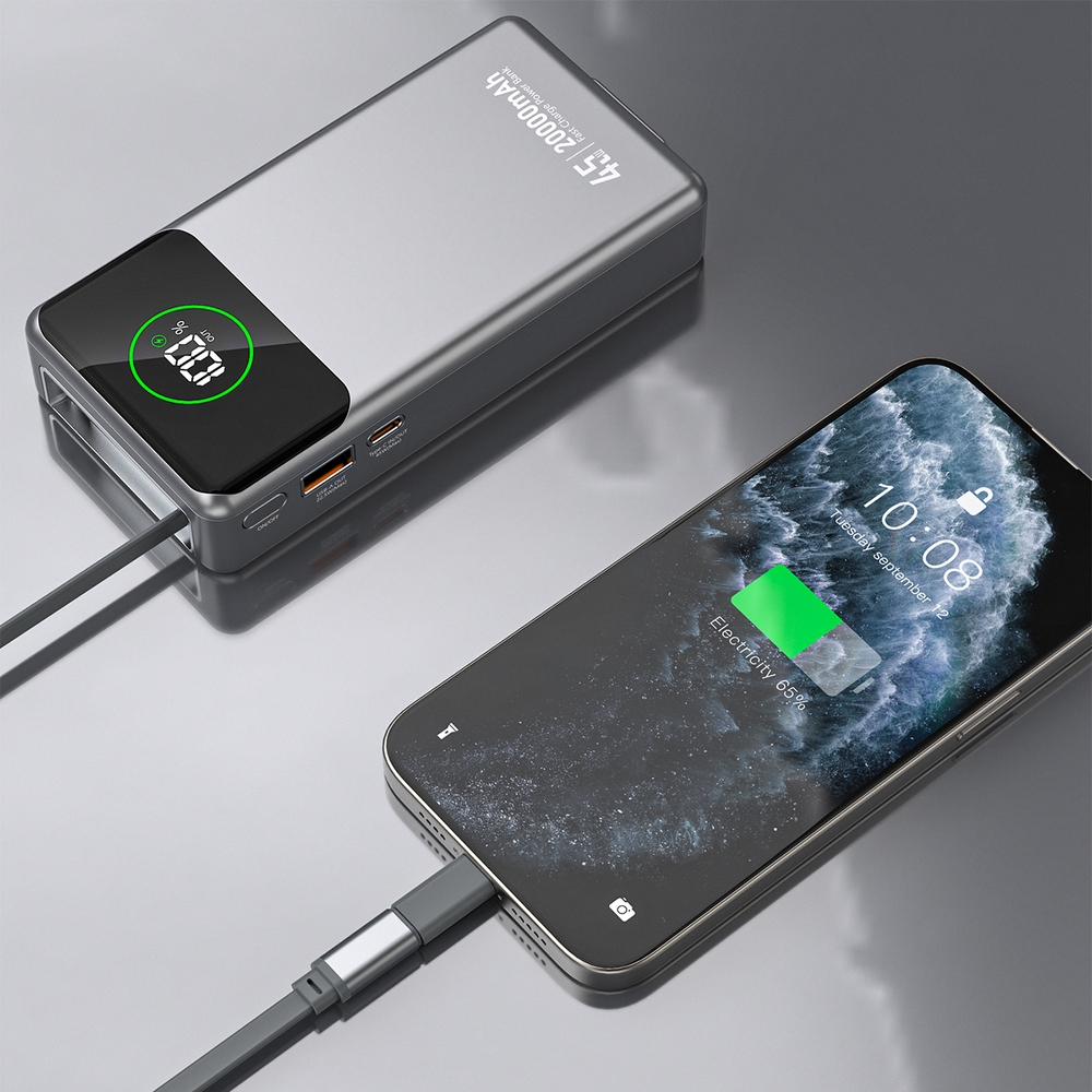 Powerbank Dudao K31 Pro 45W 20000mAh beépített, visszahúzható USB-C kábellel - szürke-9