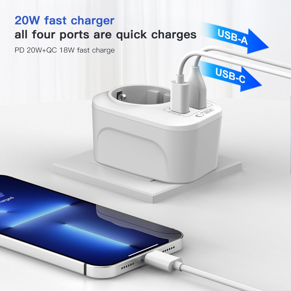 Tech-Protect TA100 utazó adapter UK-EU fehér-4